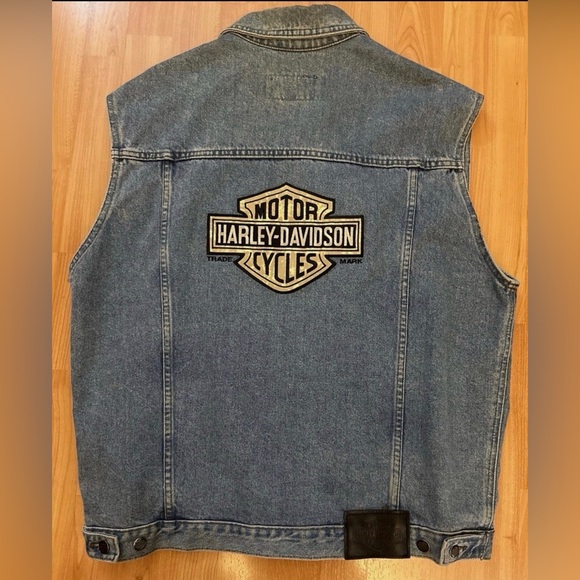 Harley-Davidson American Legend Denim Vest Mens M Made In Canada Bar Patch - Picture 2 of 6